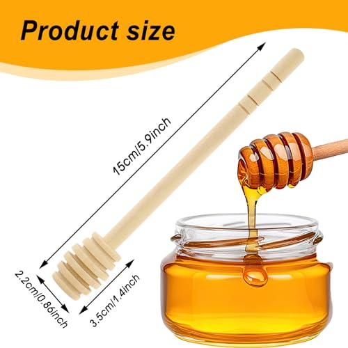 Qianyu 2 Pcs Wooden Honey Mixing Stirrers 6 Inch / 15cm Mini Reusable Wooden Dipper Sticks Server for Honey and Syrup Jar Dispense Drizzle Jam Honey Dippers Spoons Honeycomb Sticks