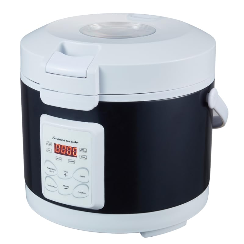 12V/24V Mini Rice Cooker, 3L Portable Travel Rice Cooker For Car/Truck, Small Rice Cooker with Steam Tray, Cooking Heating and Keeping Warm Function(BLACK)