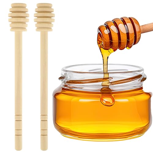 Qianyu 2 Pcs Wooden Honey Mixing Stirrers 6 Inch / 15cm Mini Reusable Wooden Dipper Sticks Server for Honey and Syrup Jar Dispense Drizzle Jam Honey Dippers Spoons Honeycomb Sticks