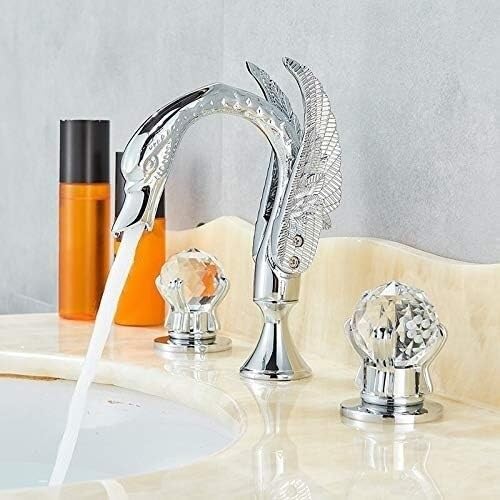 MIYANXI Luxury Gold 3Pcs Washbasi Sink Tap Bathroom Faucet 2 Handles Bath Mixer Home Improvement Beauty Bathtub Mixer Taps (Color : Gold),Kitchen Sink Faucet, Chrome Polish, WJ5501