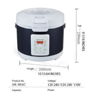 12V/24V Mini Rice Cooker, 3L Portable Travel Rice Cooker For Car/Truck, Small Rice Cooker with Steam Tray, Cooking Heating and Keeping Warm Function(BLACK)