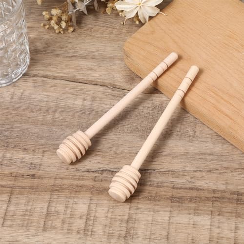 Qianyu 2 Pcs Wooden Honey Mixing Stirrers 6 Inch / 15cm Mini Reusable Wooden Dipper Sticks Server for Honey and Syrup Jar Dispense Drizzle Jam Honey Dippers Spoons Honeycomb Sticks