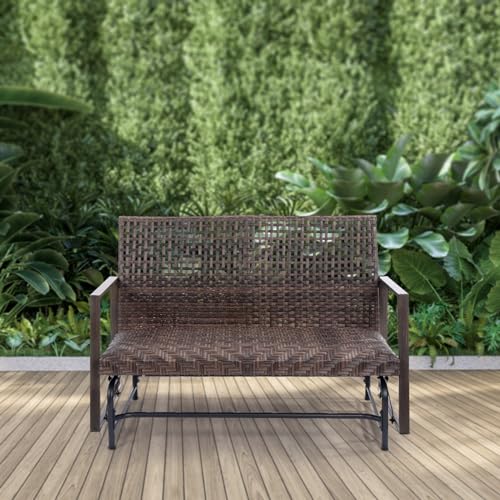 Wicker 2 Person Patio Glider with Double Weaved Wicker Seat, Powder Coated Aluminum Frame, 50" W x 25.5" D x 35.5" H, 400 Lb Weight Capacity