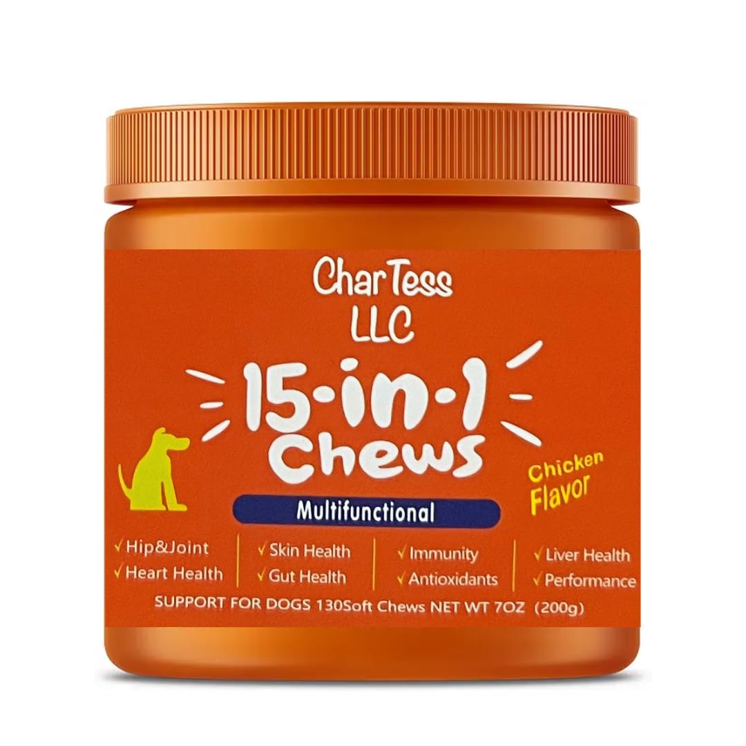 15-in-1 Multivitamin Dog or Cat Chews - Salmon Oil, Immune Support, Heart Health, Hip and Joint Health - 130 Soft Chews