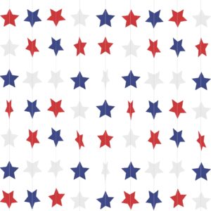 patriotic star garland banner streamers red white and blue - 59 ft 6 strands - patriotic decorations for 4th of july, independence day, labor day, veterans day, memorial day