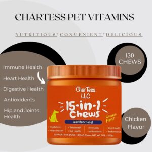 15-in-1 Multivitamin Dog or Cat Chews - Salmon Oil, Immune Support, Heart Health, Hip and Joint Health - 130 Soft Chews