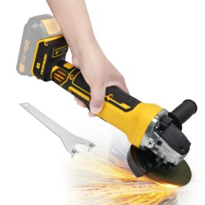 cordless angle grinder for dewalt 20v batteries, 6600rpm brushless electric grinder, 4 variable speed metal grinder for 4.9''wheels with adjustable auxiliary handle for cutting, polishing（no battery)