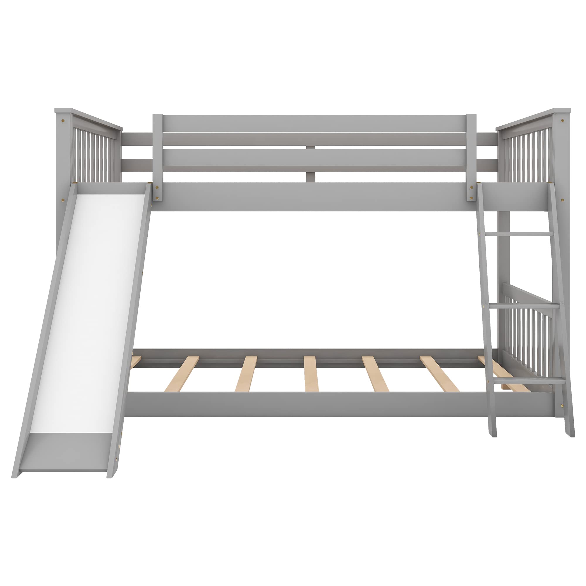 Acosure Full Over Full Bunk Bed with Convertible Slide and Ladder,Bedroom Wood Low Bed Frame W/Slats Support,No Box Spring Required,for Kids Teens Girls Boys,Gray