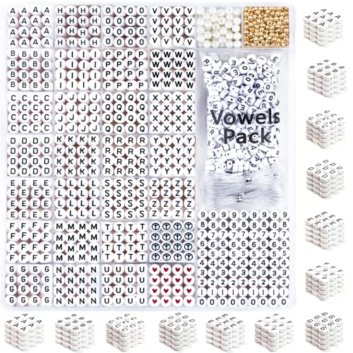 DoDoBeads 1650 Pcs Letter Beads with Extra Vowels and Number Beads- Letter Beads for Bracelet- Bracelet Letter Beads- Letter Beads for Friendship Bracelets