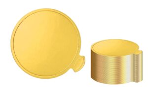 yyaaloa 3.15 inch mini round golden cake boards 50pcs mousse cupcake base paper plates circle dessert board (gold 3inch 50pcs)