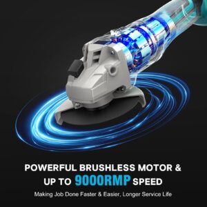 Avhrit Cordless Angle Grinder 2X4.0AH Batteries, 21V Power Angle Grinder Tools with Fast Charger, 9000 RPM Brushless Motor Metal Grinder, 4-1/2'' Cutting Wheels, Flap Disc for Cutting, Grinding