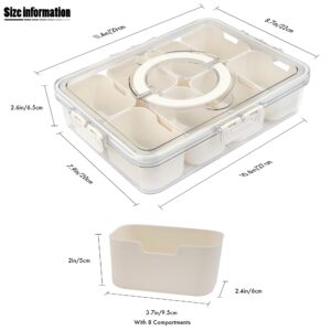 TAROSE Divided Serving Tray with Lid and Handle, Portable Snack Containers Snackle Box Snack Tray with Lid, Veggie Tray Charcuterie Boxes Fruit Tray Candy Organizer (8 Compartments)