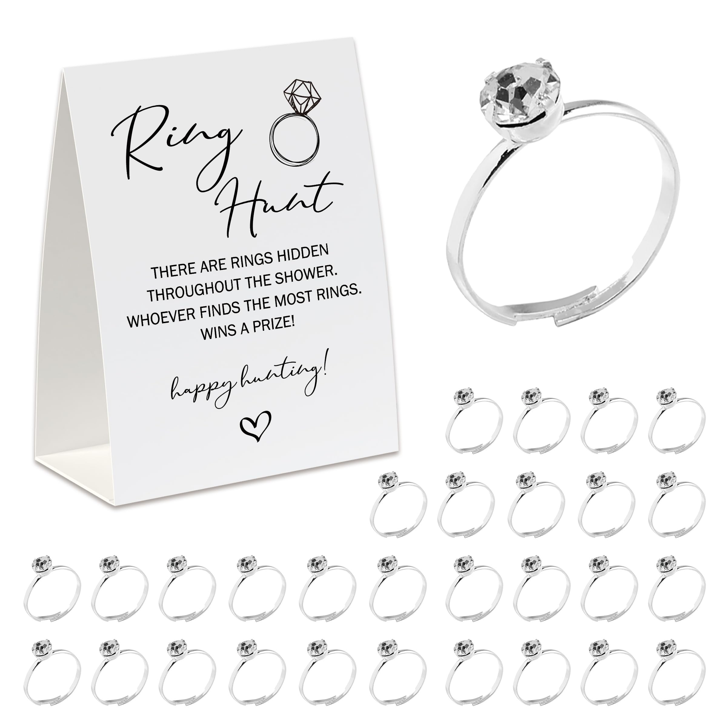 Ring Hunt Game(30 Rings with One Sign), Minimalistic Bridal Shower Game, Fun Wedding Game/Engagement Party Game, Bridal Shower Decorations-RH06