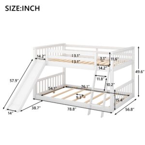 Jintop Full Over Full Bunk Bed with Convertible or Removable Slide and Ladder,Modern Loft Shelf Bed,w/Slat Support,No Box Spring Needed,for Apartment,Bedroom,Guest Room,White