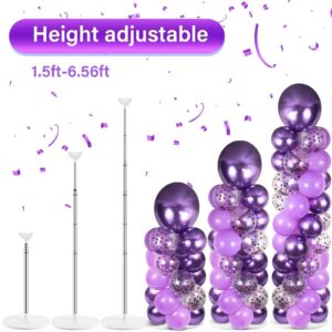 2 Sets Purple Balloon Column Stand Kit with 100 Balloons Lavender Adjustable Balloon Tower Stand with Bases for Floor Purple Confetti Balloon Column Kit for Christmas Birthday Wedding Thanksgiving