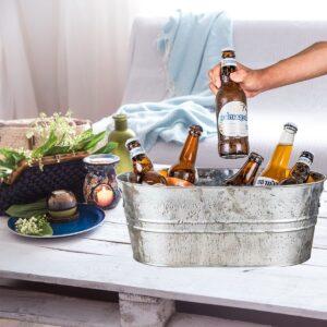 2 Pack Galvanized Tub 4 Gallon Ice Bucket Large Metal Drink Buckets for Parties Beer Beverage Tub with Carry Handles for Champagne Cocktails Wine Cooling for Mimosa Bar Supplies