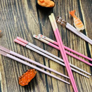 10 Pairs Fiberglass Reusable Chopsticks, Non-Slip,Chopsticks Set for Sushi, Ramen,Dumpling, Asian Cuisine,Noodles, Bento Box,Chinese Japanese Korean Food, Pink+Teal