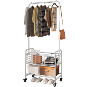 suoernuo laundry basket with wheels rolling laundry hamper laundry sorter cart shelf hanging rack,grey