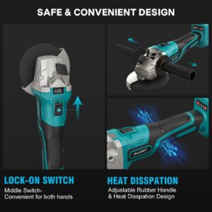 Avhrit Cordless Angle Grinder 2X4.0AH Batteries, 21V Power Angle Grinder Tools with Fast Charger, 9000 RPM Brushless Motor Metal Grinder, 4-1/2'' Cutting Wheels, Flap Disc for Cutting, Grinding