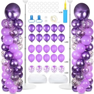 2 sets purple balloon column stand kit with 100 balloons lavender adjustable balloon tower stand with bases for floor purple confetti balloon column kit for christmas birthday wedding thanksgiving