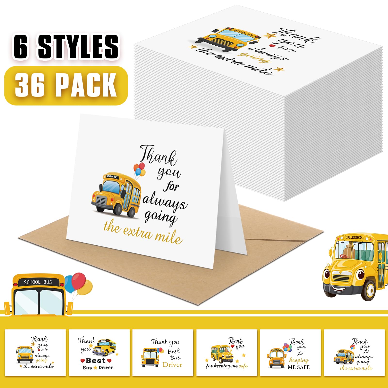 Motiskyy 36 Pack School Bus Driver Thank You Cards Back to School Bus Driver Greeting Cards School Bus Driver Appreciation Gifts Thank You for Keeping Me Safe Bus Driver for Graduation Retirement