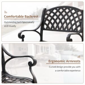 PATIO-IN Patio Bistro Chairs Set of 2 Cast Aluminum Patio Dining Chairs,Outdoor Dining Chairs with Armrest,All Weather 2 Piece Bistro Patio Dining Chair for Balcony, Backyard, Garden,Bronze