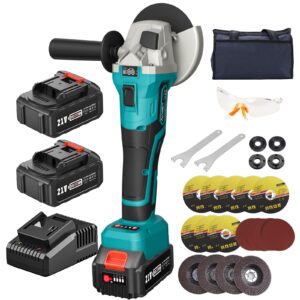 Avhrit Cordless Angle Grinder 2X4.0AH Batteries, 21V Power Angle Grinder Tools with Fast Charger, 9000 RPM Brushless Motor Metal Grinder, 4-1/2'' Cutting Wheels, Flap Disc for Cutting, Grinding