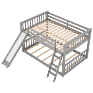 Acosure Full Over Full Bunk Bed with Convertible Slide and Ladder,Bedroom Wood Low Bed Frame W/Slats Support,No Box Spring Required,for Kids Teens Girls Boys,Gray