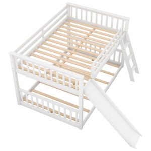 Jintop Full Over Full Bunk Bed with Convertible or Removable Slide and Ladder,Modern Loft Shelf Bed,w/Slat Support,No Box Spring Needed,for Apartment,Bedroom,Guest Room,White