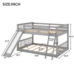 Acosure Full Over Full Bunk Bed with Convertible Slide and Ladder,Bedroom Wood Low Bed Frame W/Slats Support,No Box Spring Required,for Kids Teens Girls Boys,Gray