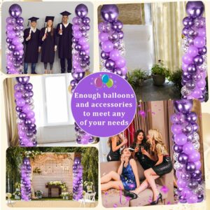 2 Sets Purple Balloon Column Stand Kit with 100 Balloons Lavender Adjustable Balloon Tower Stand with Bases for Floor Purple Confetti Balloon Column Kit for Christmas Birthday Wedding Thanksgiving