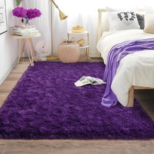 Ailyei Soft Shag Rugs for Bedroom, 4x6 Purple Fluffy Shaggy Rugs for Living Room Nursery, Luxury Modern Plush Carpet Girls Boys Kids Room Dorm Indoor Home Decor, Upgrade Non-Slip