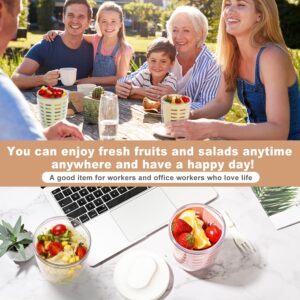 Portable Picnic Party Fruit Salad Storage Cup with Lids and Fork,20 Oz Fruit Storage Containers for Fridge with Removable Colander BPA-Free,Leak-Proof,Keep Fruits,Berry,Salad Fresh longer (pin+gre+ye)