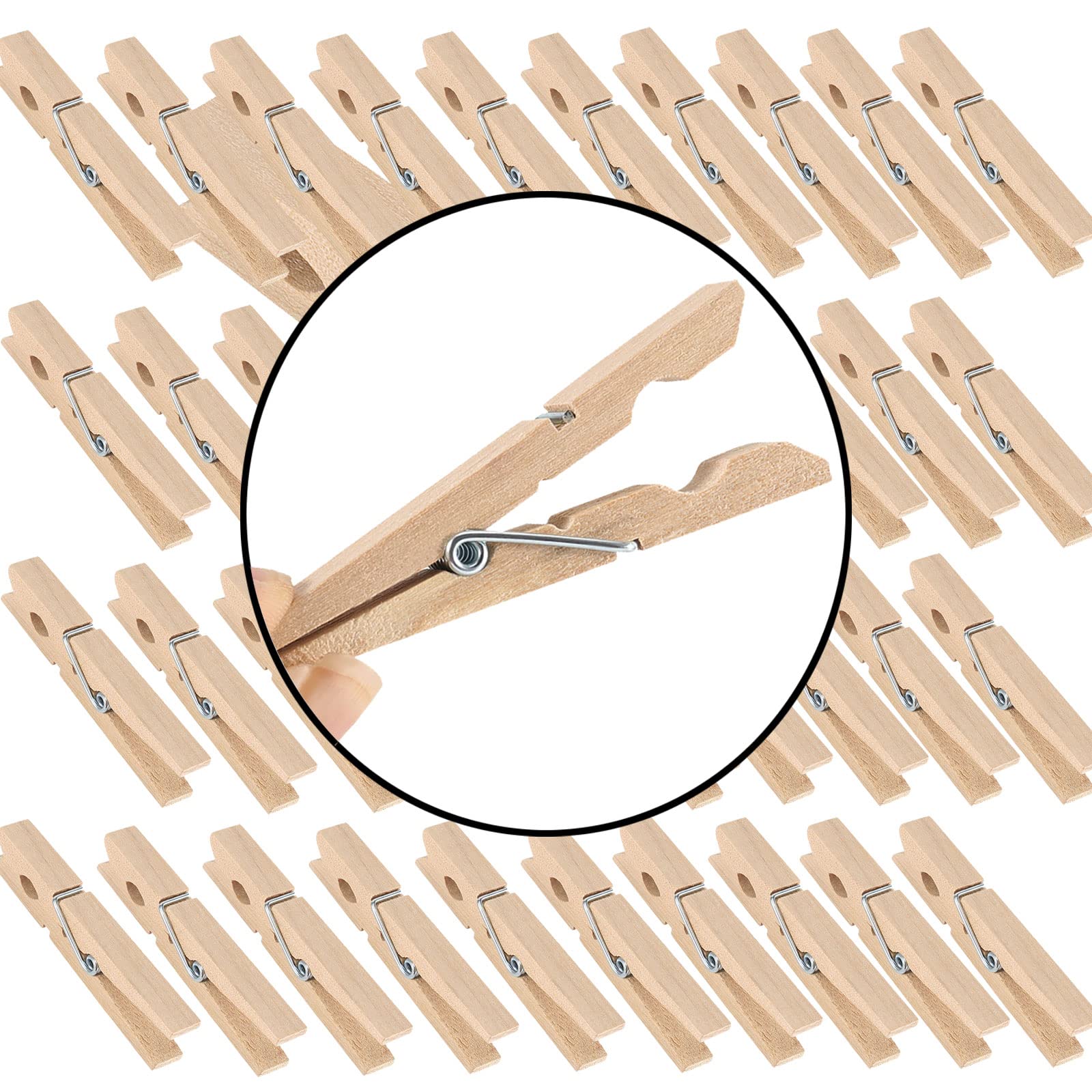 HOIGON 300 Pack 3 Inch Natural Wooden Clothes Pins, Sturdy Large Wooden Clothespins, Wood Clips with Spring, Wood Laundry Pins for Clothing, Craft, Hanging Photo, Clipping Snacks