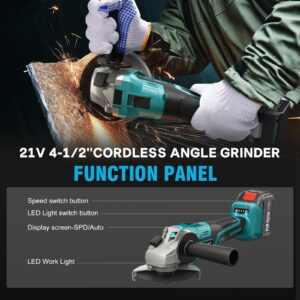 Avhrit Cordless Angle Grinder 2X4.0AH Batteries, 21V Power Angle Grinder Tools with Fast Charger, 9000 RPM Brushless Motor Metal Grinder, 4-1/2'' Cutting Wheels, Flap Disc for Cutting, Grinding