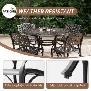 PATIO-IN Patio Bistro Chairs Set of 2 Cast Aluminum Patio Dining Chairs,Outdoor Dining Chairs with Armrest,All Weather 2 Piece Bistro Patio Dining Chair for Balcony, Backyard, Garden,Bronze