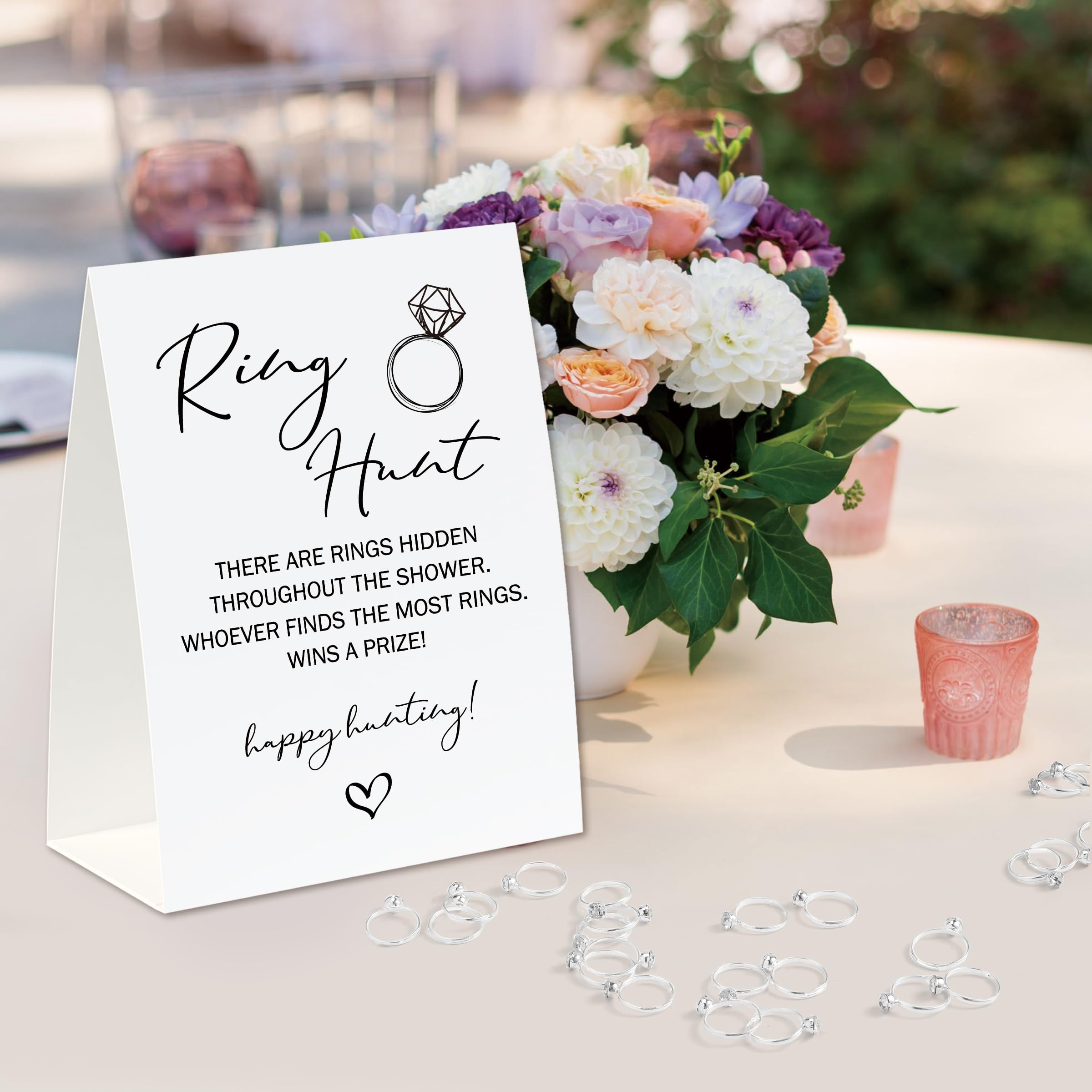 Ring Hunt Game(30 Rings with One Sign), Minimalistic Bridal Shower Game, Fun Wedding Game/Engagement Party Game, Bridal Shower Decorations-RH06