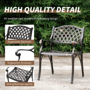 PATIO-IN Patio Bistro Chairs Set of 2 Cast Aluminum Patio Dining Chairs,Outdoor Dining Chairs with Armrest,All Weather 2 Piece Bistro Patio Dining Chair for Balcony, Backyard, Garden,Bronze