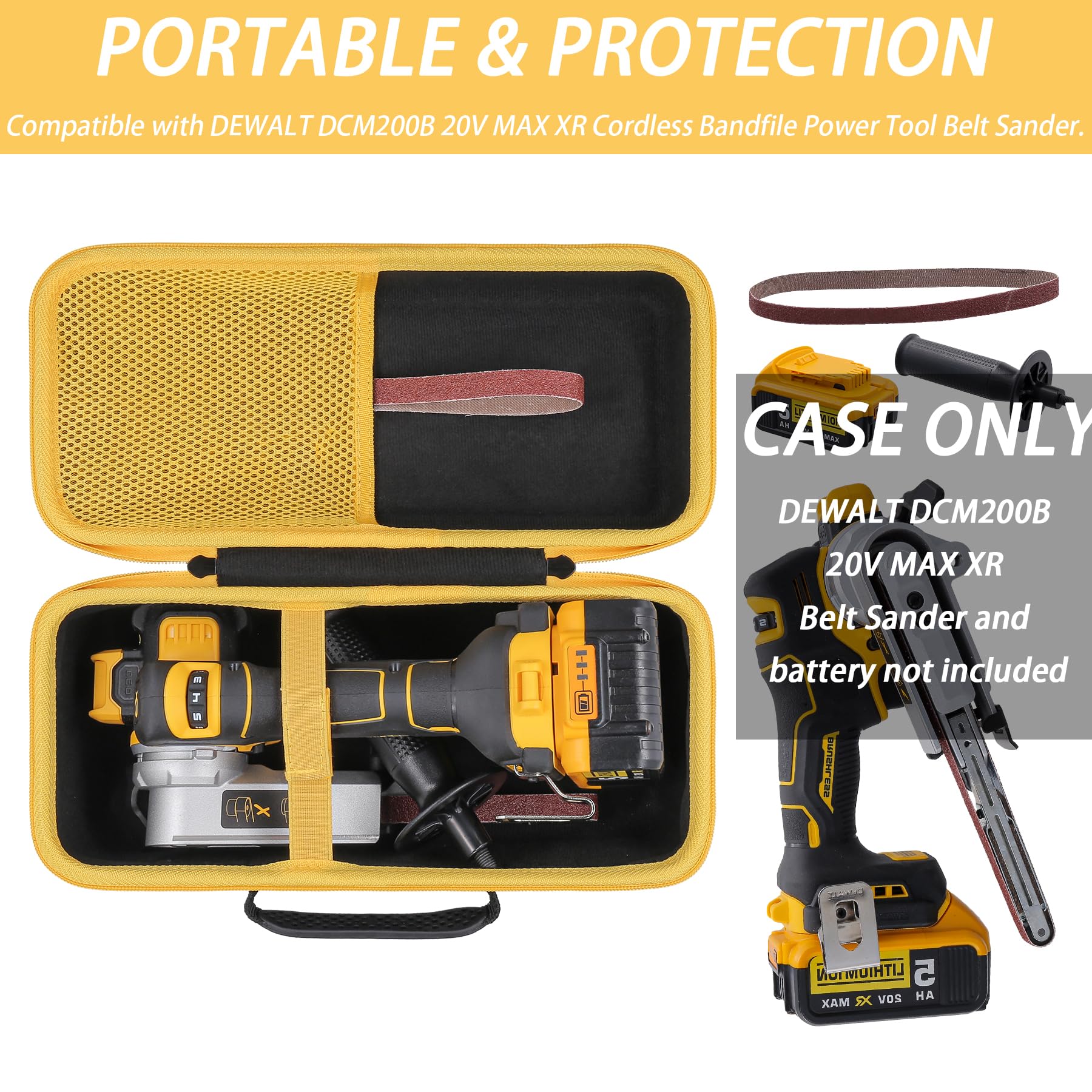 khanka Hard Travel Case Replacement for DEWALT DCM200B 20V MAX XR Cordless Bandfile Power Tool Belt Sander,Case Only.