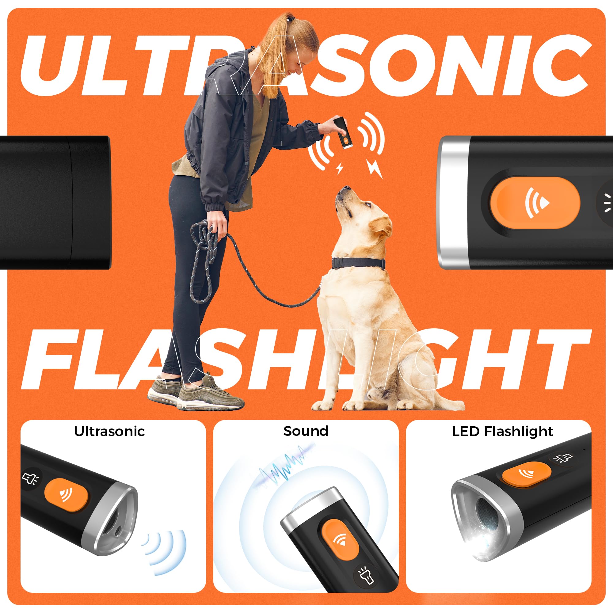 JOLLYJINKS Ultrasonic Dog Bark Deterrent Device for Training and Behavior Aids, Dog Barking Silencer for Indoor and Outdoor, Barks no More Dog Training Device