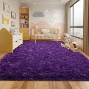 Ailyei Soft Shag Rugs for Bedroom, 4x6 Purple Fluffy Shaggy Rugs for Living Room Nursery, Luxury Modern Plush Carpet Girls Boys Kids Room Dorm Indoor Home Decor, Upgrade Non-Slip