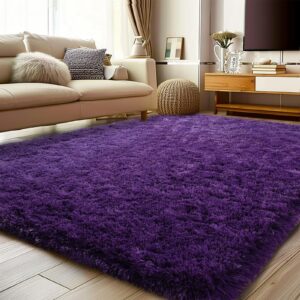 ailyei soft shag rugs for bedroom, 4x6 purple fluffy shaggy rugs for living room nursery, luxury modern plush carpet girls boys kids room dorm indoor home decor, upgrade non-slip