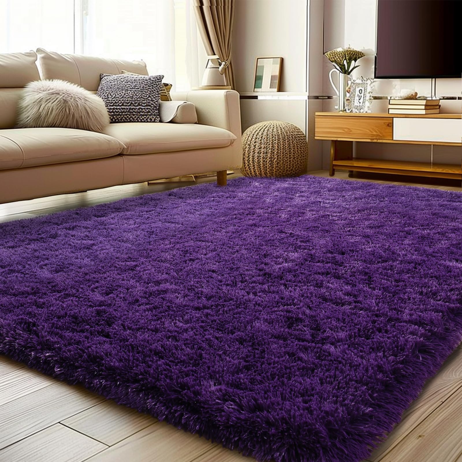 Ailyei Soft Shag Rugs for Bedroom, 4x6 Purple Fluffy Shaggy Rugs for Living Room Nursery, Luxury Modern Plush Carpet Girls Boys Kids Room Dorm Indoor Home Decor, Upgrade Non-Slip