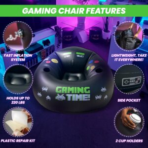 Inflatable Gaming Chair for Kids & Teens with Cup Holders and Side Pocket - This Air Gaming Bean Bag Chairs for Kids is The Perfect Furniture for Gamer Room Decor - Perfect Gaming Stuff for Boys 4-12