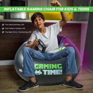 Inflatable Gaming Chair for Kids & Teens with Cup Holders and Side Pocket - This Air Gaming Bean Bag Chairs for Kids is The Perfect Furniture for Gamer Room Decor - Perfect Gaming Stuff for Boys 4-12