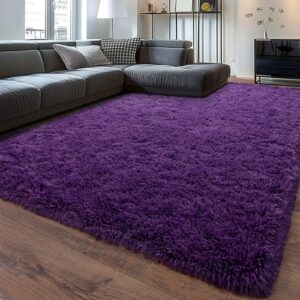 Ailyei Soft Shag Rugs for Bedroom, 4x6 Purple Fluffy Shaggy Rugs for Living Room Nursery, Luxury Modern Plush Carpet Girls Boys Kids Room Dorm Indoor Home Decor, Upgrade Non-Slip