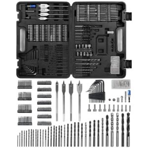 drill bit set screwdriver bit set, 201 pcs impact driver bits kit with carry case, combo kit for wood metal cement drilling and screwdriving, tools for gift and home maintenance