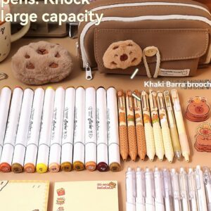 forzma Open Wide 4 Compartment Pencil Case Pen Pouch Canvas Capybara with Pen Slots Grids Bonus Pin Brown/Black (Milk Coffee)