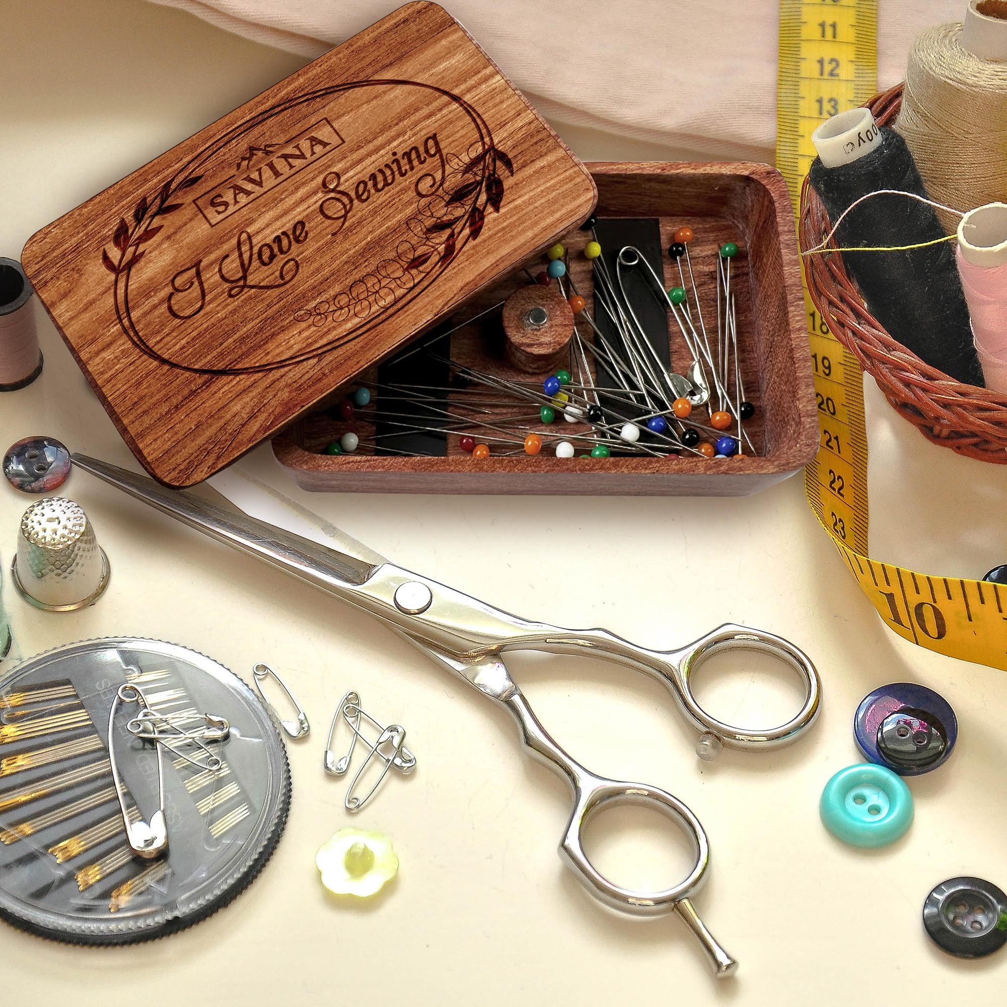 SAVINA Sewing Needle Storage Box - DIY Wooden Sewing Pins Organizer. Perfect For Quilters, Sewers, Tailors (1 Pieces)