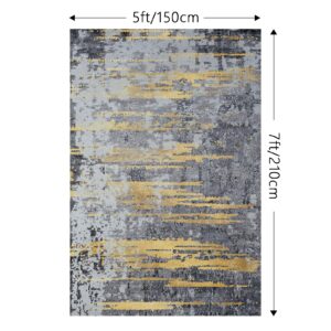 Eroyat Soft Non-Slip Non-Shedding Area Rug, 5x7ft Comfortable Washable Area Rugs,Medium Sized Indoor Rugs for small Living Room, Kitchen, Bedroom, Bathroom, Modern Home Decor Rugs,Line-Golden.